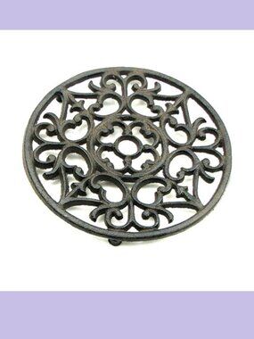 Decorative Round Cast Iron Trivet Ornate 7 3/8" Round Home Decor 0164